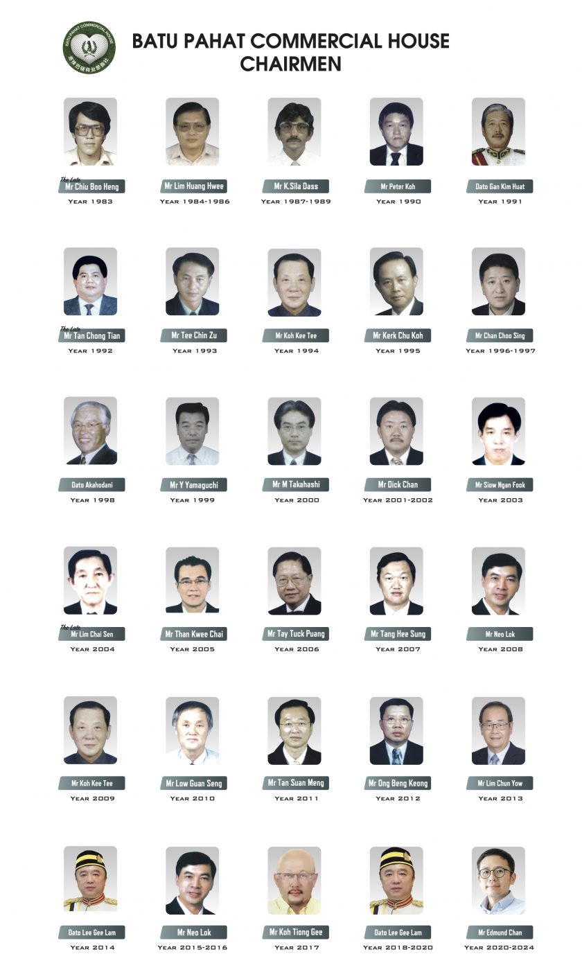 Ex Chairman Chart 前任主席名表 Batu Pahat Commercial House (BPCH)
